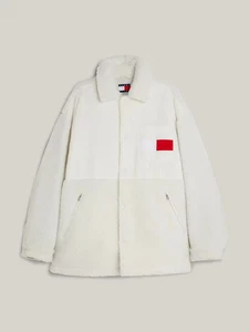 Tommy Jeans Tjcu Teddy Mix Coach Jacket Beige RRP £313.00 - Picture 1 of 7