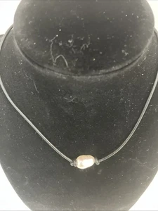 Halsband schwarz Lederband Halskette mit Barockperle 15" hergestellt von TN ARTISAN VG - Bild 1 von 5