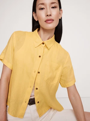 Camisa de manga corta Banana Republic M The Boxy de lino amarillo Sunbeam #770126 Foto 1 de 4