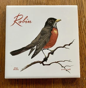 Vintage ScreenCraft Bird Tile Ceramic Trivet Wall Hanger Robin Robert Brooks 6x6 - Picture 1 of 7