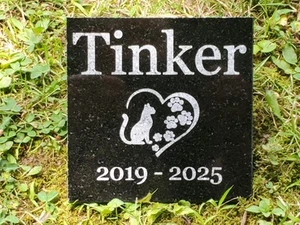 Cat Memorial Grave Stone Marker Pet Headstone Granite Garden Burial Plaque d7 - Picture 1 of 11
