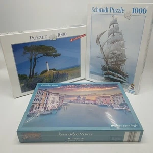 Bundle x3, Jigsaw Puzzles, 1000 Piece, Scenery Photos - Ship, Venice, Lighthouse - Picture 1 of 17
