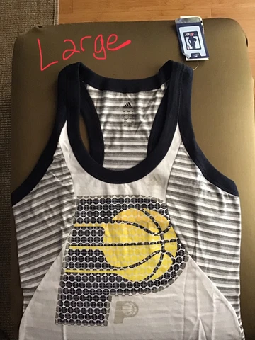 INDIANA PACERS Tank Top NBA adidas Racer Stripe Shirt Women's Large Cover