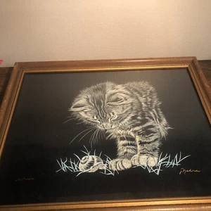 J.Nabra Art Print ￼kitten &snail sign And numbered￼ 20/1000 In frame￼ - Picture 1 of 13