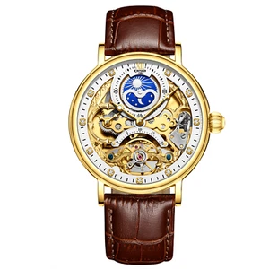 KINYUED Automatic Mechanical Skeleton Stainless Steel Waterproof Watch 44MM - Picture 1 of 19