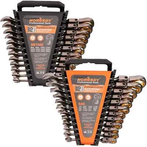 12/24Pc Flexible Head Ratchet Spanner Set SAE/ Metric Combination Spanners - Picture 1 of 12