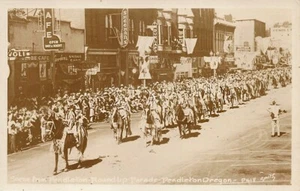 Pendleton OR Street Scene Storefronts Parade Real Photo Postcard - Picture 1 of 2