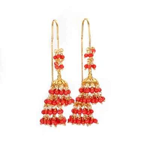 Pendiente Sui Dhaga Coral Rojo Natural Plata de Ley 925 Pendiente Genuino - Imagen 1 de 4