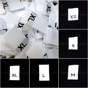 1000 pcs WOVEN GARMENT SEWING SIZE LABELS in White w Black Ltr, Shipping from US - Picture 1 of 13