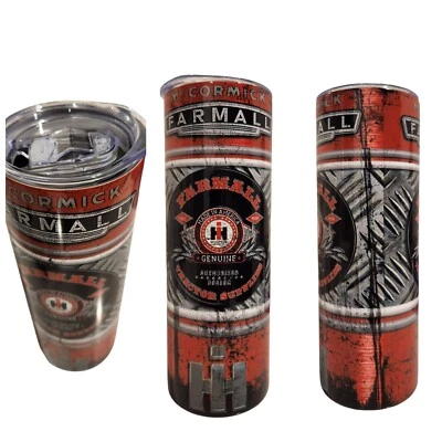 Farmall IH 拖拉机 20 盎司不倒翁不锈钢绝缘商店车库人洞穴 — 第 1/3 张图片