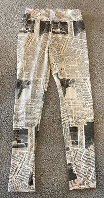 Unbranded Juniors Silky Black White Newspaper Print Pull On Leggings Size S - Image 1 of 4