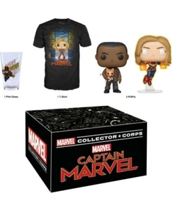 Funko Pop Captain Marvel Collector Corps Box XL Shirt 446 Nick Fury 447 Glass - Picture 1 of 9