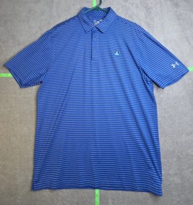 Under Armour Golf Polo Shirt Mens Large Blue Striped Heatgear Hotel Del Coronado - Picture 1 of 5