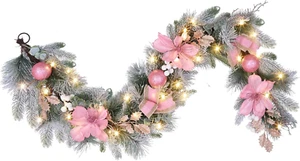 6 Feet Christmas Pink Garland for Front Door with 30 LED Lights,Festive Lighted - Picture 1 of 7