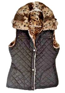 KC Collections Quilted Woven & Faux Fur Zip Front Reversible Vest - Sz. M - Picture 1 of 8