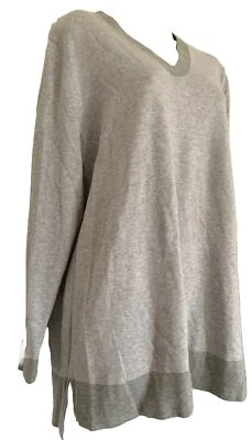 NWOT Grey LandsEnd Fine Gauge Cotton V-Neck Pullover Sweater Stripe 1XL RRP: $75 - Image 1 of 4