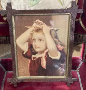 Framed Victorian Print Portrait of a Young Girl Measuring her height -13''x16'' - Picture 1 of 5