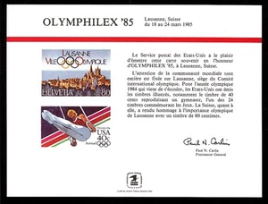 SOUVENIR CARD MINT OLYMPHILEX '85 Lausanne, Switzerland MINT 1985 - Picture 1 of 1