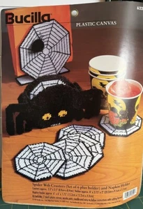 Bucilla Plastic Canvas Spider Web Coasters And Napkin Holder Kit - Incomplete - Picture 1 of 2