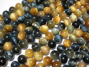 Luscious 10mm Round Blue and Honey Tiger Eye gemstone beads  - Picture 1 of 3