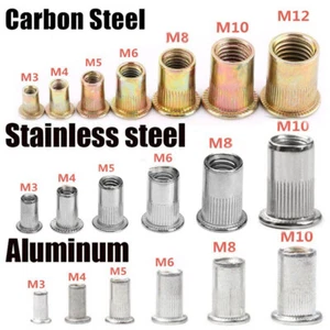 Blindnietmuttern M3 M4 M5 M6 M8 M10 M12 Flachkopf Edelstahl Alu Stahl Nietmutter - Bild 1 von 15