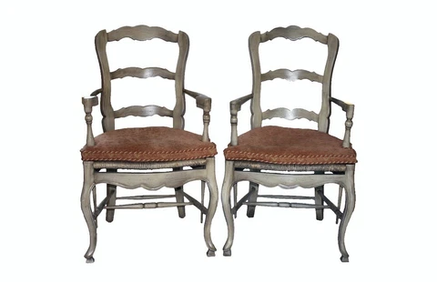 Pair French Ladderback Armchair Rush Seat Custom Cushions Louis XVI style Cover