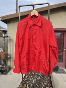 Vintage Red Windbreaker Medium Van Cort Button Up Long Sleeve - Picture 1 of 8