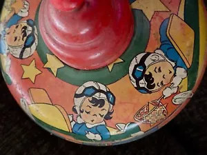 VTG OHIO ART TIN LITHO SPINNING TOP STAR PILOTS 8" x 8" SPINS WELL NO DENT/DING - Picture 1 of 7