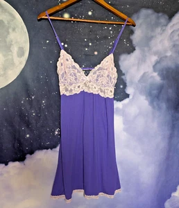Vtg Purple Lace Victoria Secret Babydoll Slip Dress Sz Medium Coquette Romantic - Picture 1 of 8