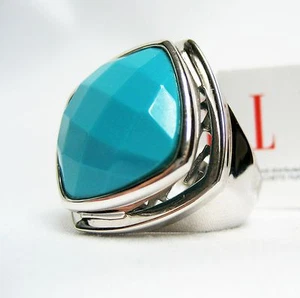 ELLE Azul Turquesa Plata Esterlina 7 Anillos Mujeres Dama Precioso Regalo de Navidad NUEVO - Imagen 1 de 10