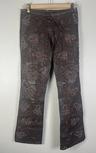 Pantalón Pantalón de Cuero Bebe Y2K Raro Marrón 100% Cuero Adornado Talla 0 De Colección - Imagen 1 de 8