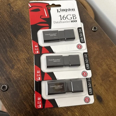 3 Kingston Data Traveler 100 USB Flash Drive 16GB 3.0/2.0 - Image 1 of 4