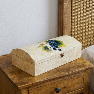 Vintage Greek Wooden Hand Painted Grape Box 1970s Jewelry Trinket Chest Storage - Picture 1 of 5