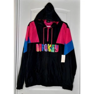 Vintage Disney Mickey Mouse Windbreaker Jacket 1/3 Zip Hooded Unisex Men’s M NWT - Picture 1 of 12