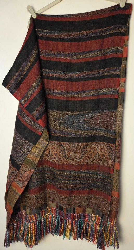Coldwater Creek Bufanda Grande Envoltura Boho Artística 72"x27" Mezcla de Lana Flecos Coloridos Foto 1 de 4