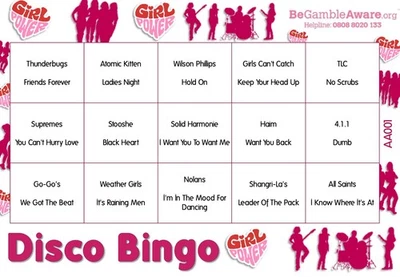 Fun Music Game Disco Bingo - Girl Groups  Theme 100 Tickets - Image 1 of 3