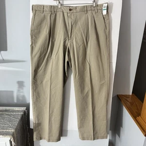 IZOD Men's Big & Tall Performance Stretch Double Pleated Pants Khaki 46X32 New - Picture 1 of 11