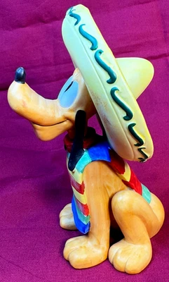 Vintage Disney Pluto Sombrero Serape Ceramic Figurine 5.25" Taiwan Painted - Image 1 of 4
