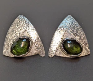 Große Turmalin Ohrstecker in 925 Silber Handarbeit dunkelgrüne Turmaline - Bild 1 von 9