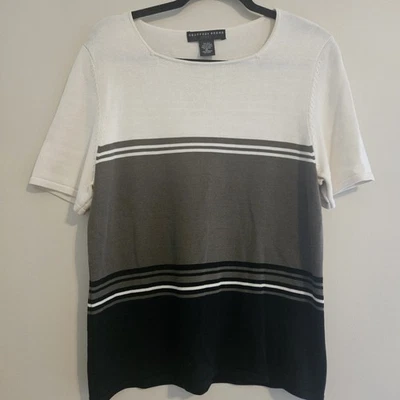 Top a rayas XL Geoffrey Beene para mujer - crema, gris, negro Foto 1 de 4