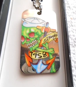 NEW IN BOX VINTAGE ED HARDY SAILOR SKULL ANCHOR DOG TAG NECKLACE CHAIN PENDANT - Picture 1 of 7