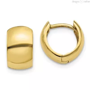 Real 10K Yellow Gold Wide Solid Tiny Hinged Huggie Hoop Earrings 6 x 10 mm 1.6 g - Picture 1 of 9