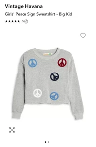 NWT - Vintage Havana Cropped Peace Sign Sweatshirt Size 7/8 - Picture 1 of 4
