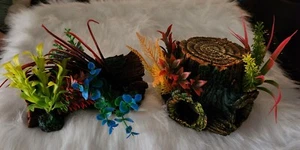 Aquarium Decorations Logs Plants Set Lot Of 2 Swim Through Holes Flowers NWOT - Picture 1 of 6