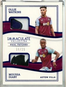 2023-24 Panini Immaculate Collection Ollie Watkins/Moussa Diaby Dual Patch Card - Picture 1 of 2