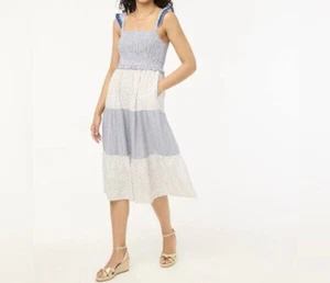 J. Crew gesmoktes Midi-Kleid Clip Punkte gefüttert Taschen ärmellos US Damen PXS - Bild 1 von 8