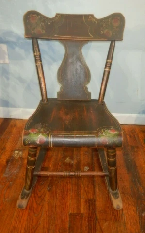 Vintage Rocking Chair Hand Painted Wood Plank Seat Cover