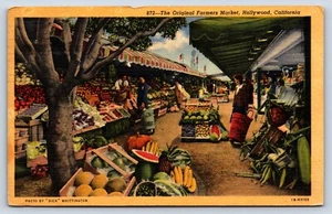 Postcard CA Hollywood Original Farmers Market Fruit Vegetable Stands Shoppers G2 - Picture 1 of 2