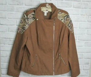 Neue CHICO'S Kunstleder Motorradjacke für Damen Farbe Braun, Größe 1 - Bild 1 von 12