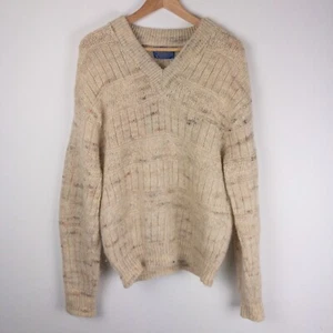 VTG Pendleton Sweater Mens Large Beige 100% Virgin Wool Made in USA Speckled - Picture 1 of 6